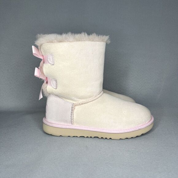 Girls UGG Boots Bailey Bow Baby Pink Suede Wool Coquette Rare Collectors Sz 3 - Picture 8 of 16